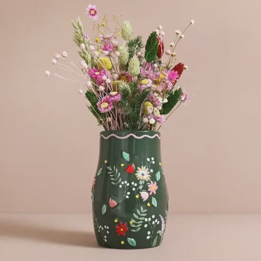 Forest Green Floral Vase - Podarok