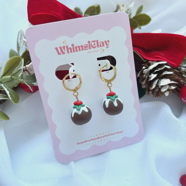 Christmas Pudding Huggy Hoop Earrings