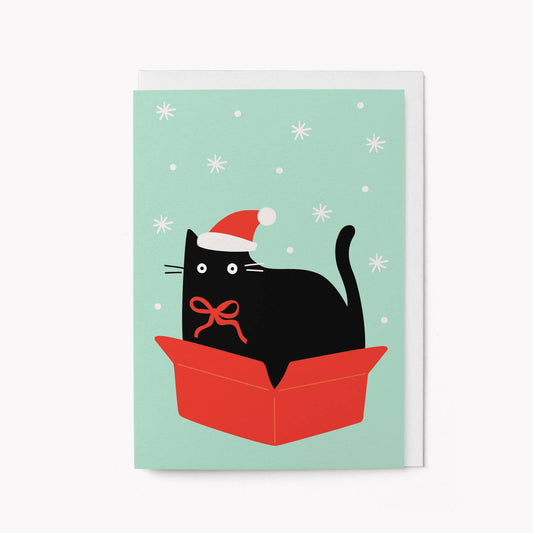 Cat in Box Christmas Card