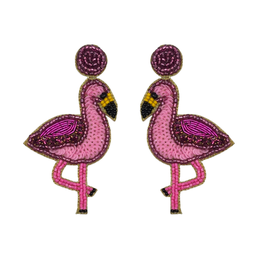 Hand Beaded Flamingo Earrings