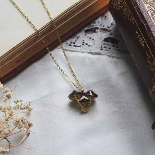 Secrets of the Forrest Floor Gold Mushroom Necklace