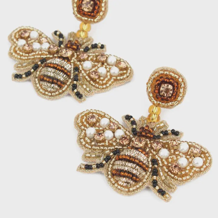 Hand Beaded Golden Bee Earrings