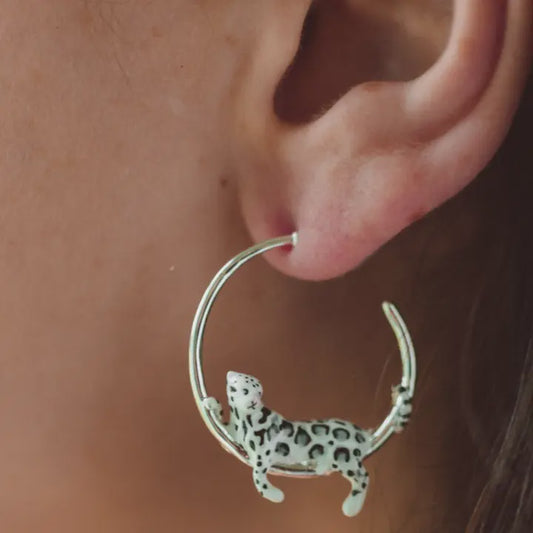 Bill Skinner Snow Leopard Silver Hoop Earrings