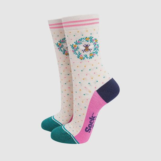 Bee Floral Wreath Socks