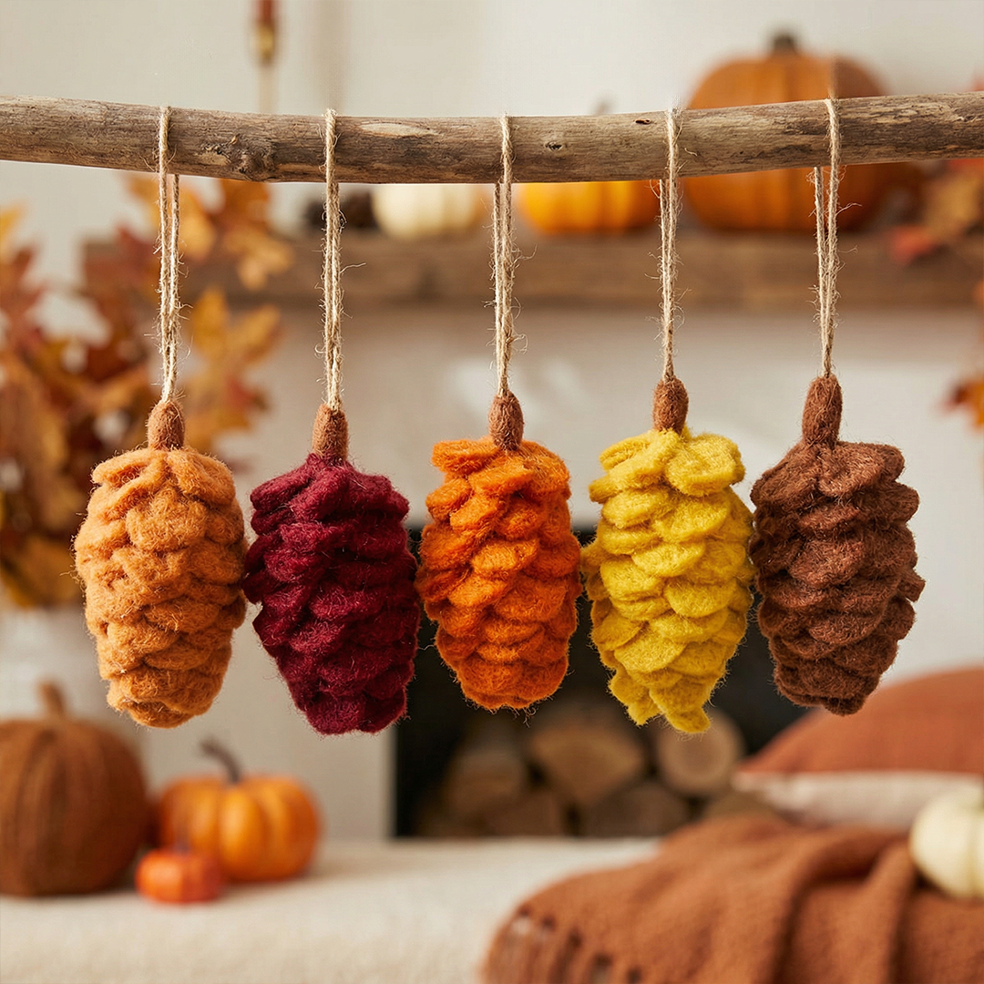 Hand Felted Autumnal Pinecone Hanging Decoration