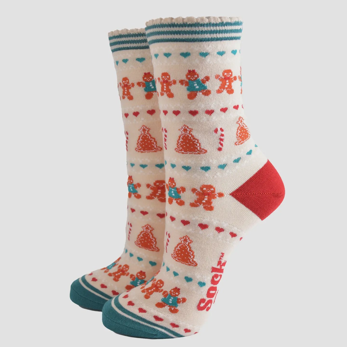 Cream and Green Gingerbread Socks
