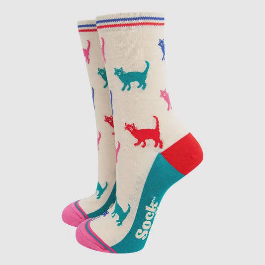 Cream Colourful Cats Socks - Podarok