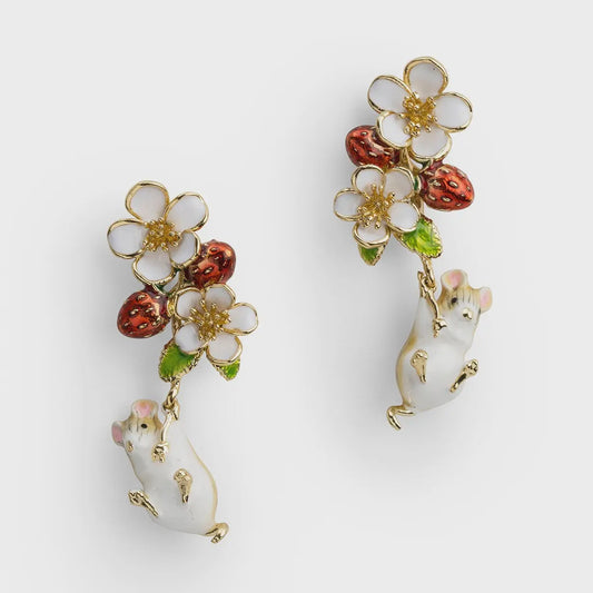Strawberry and Hanging Mouse Earrings