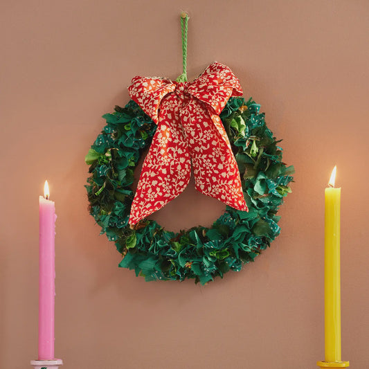 Recycled Sari Green Wreath