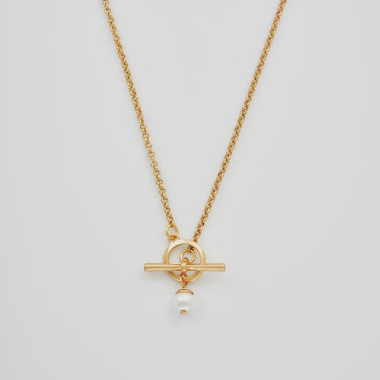 Plain Gold and Pearl Toggle Necklace