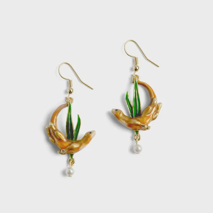 Enamel Otter Drop Earrings
