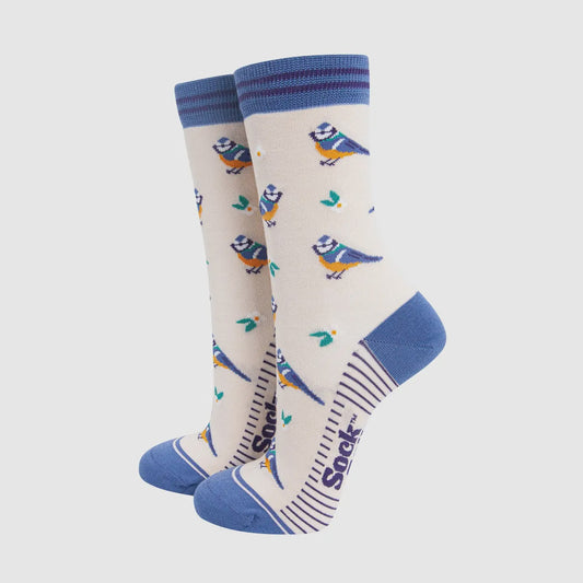 Blue Tits Floral Socks