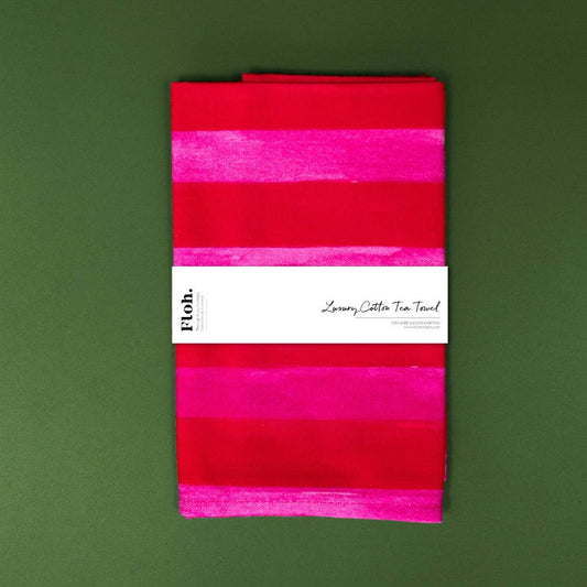 Raspberry & Cherry Striped Tea Towel