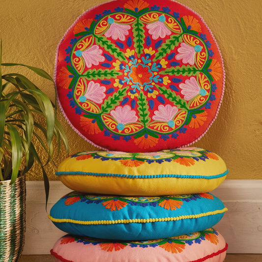 Red Folk Mandala Embroidered Cushion