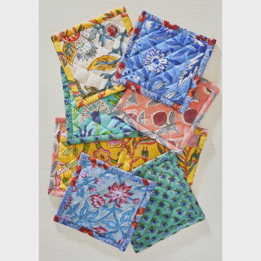 Floral Block Print Quilted Coaster