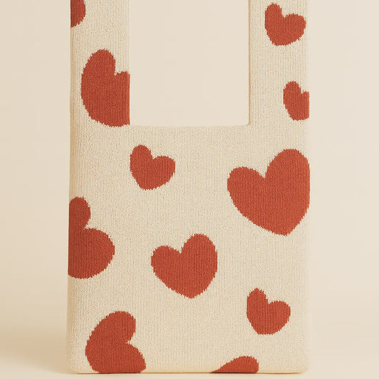 Hearts in Cream Knitted Tote Bag