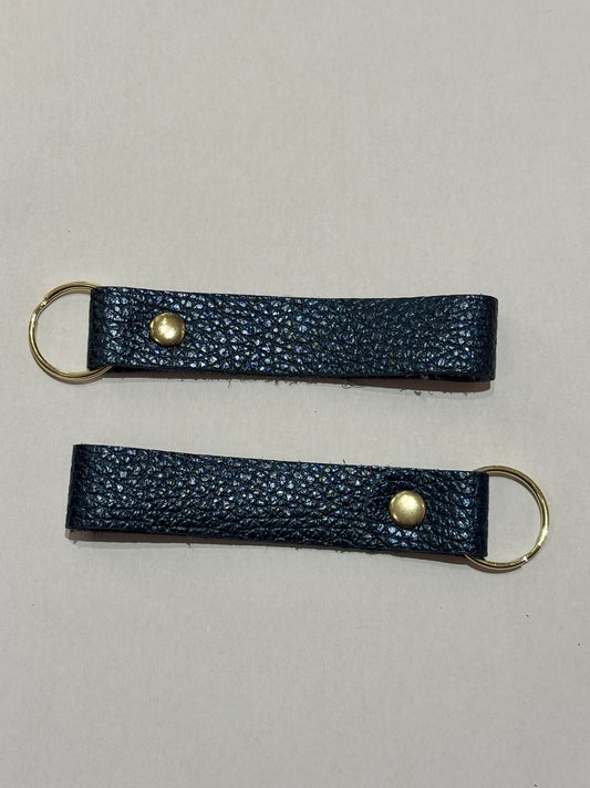 Leather Loop Keyring - Metallic Navy
