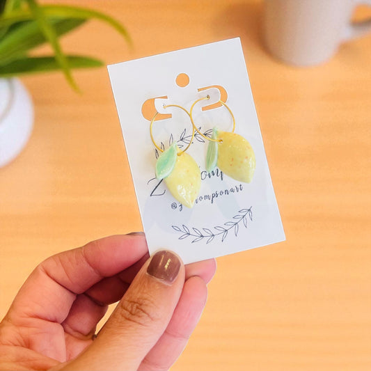 Handmade Ceramic Lemon With Leaf Earrings