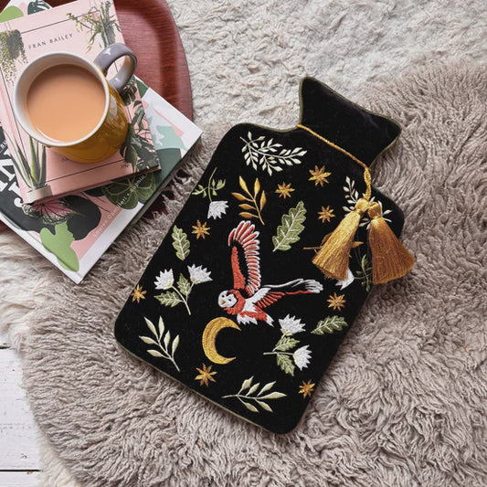 Embroidered Velvet Owl Hot Water Bottle