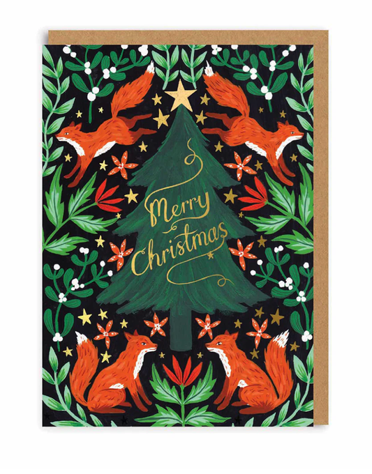 Fox Chrismtas Tree Greetings Card - Podarok