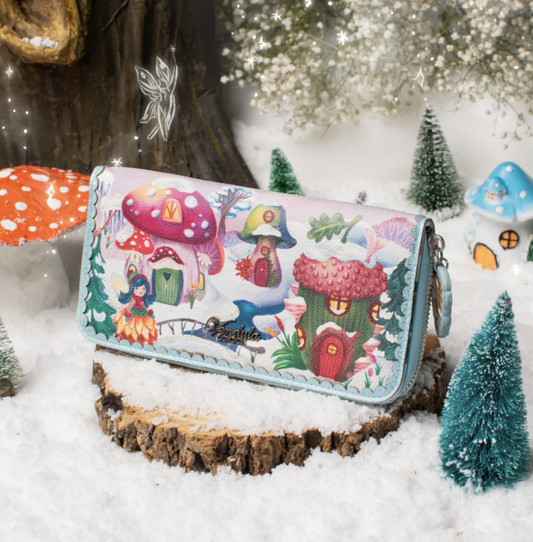 Vendula Fairy Village Snowflake Large Ziparound Crossbody Wallet