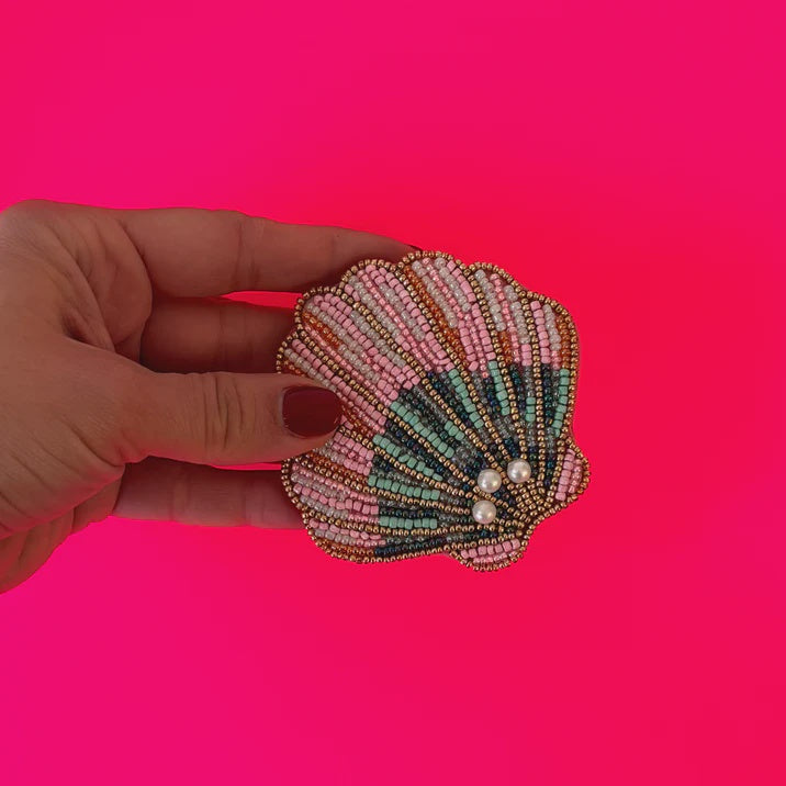 Tide Shell Beaded Compact Mirror