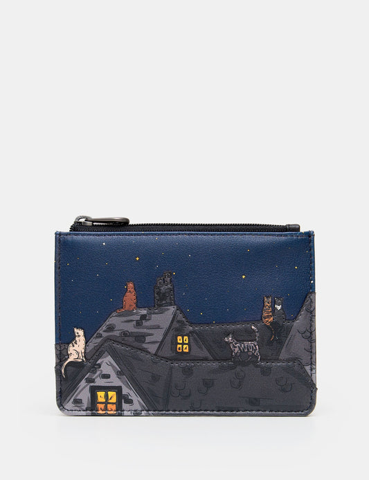 Yoshi Stargazing Cats Zip Top Leather Purse