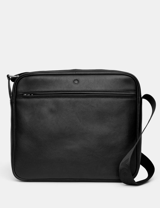 Yoshi Black Leather Large Messenger Bag