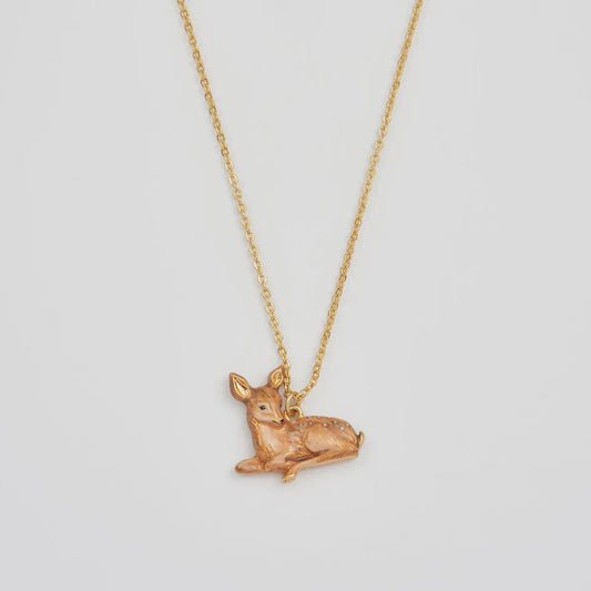 Hand Painted Resting Enamel Fawn Necklace