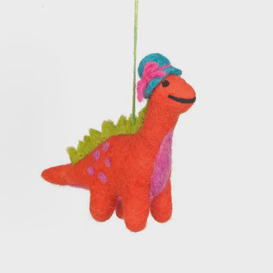 Hand Felted Edwina the Dinosaur Hanging Decoration