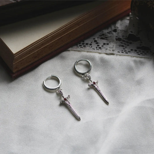 Gothic Silver Sword Earrings