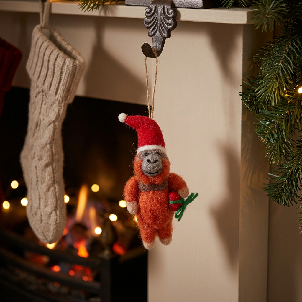 Handmade Felt Christmas Orangutan Safari Hanging Decoration