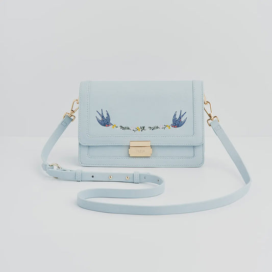 Blue Bird Embroidered Crossbody Bag