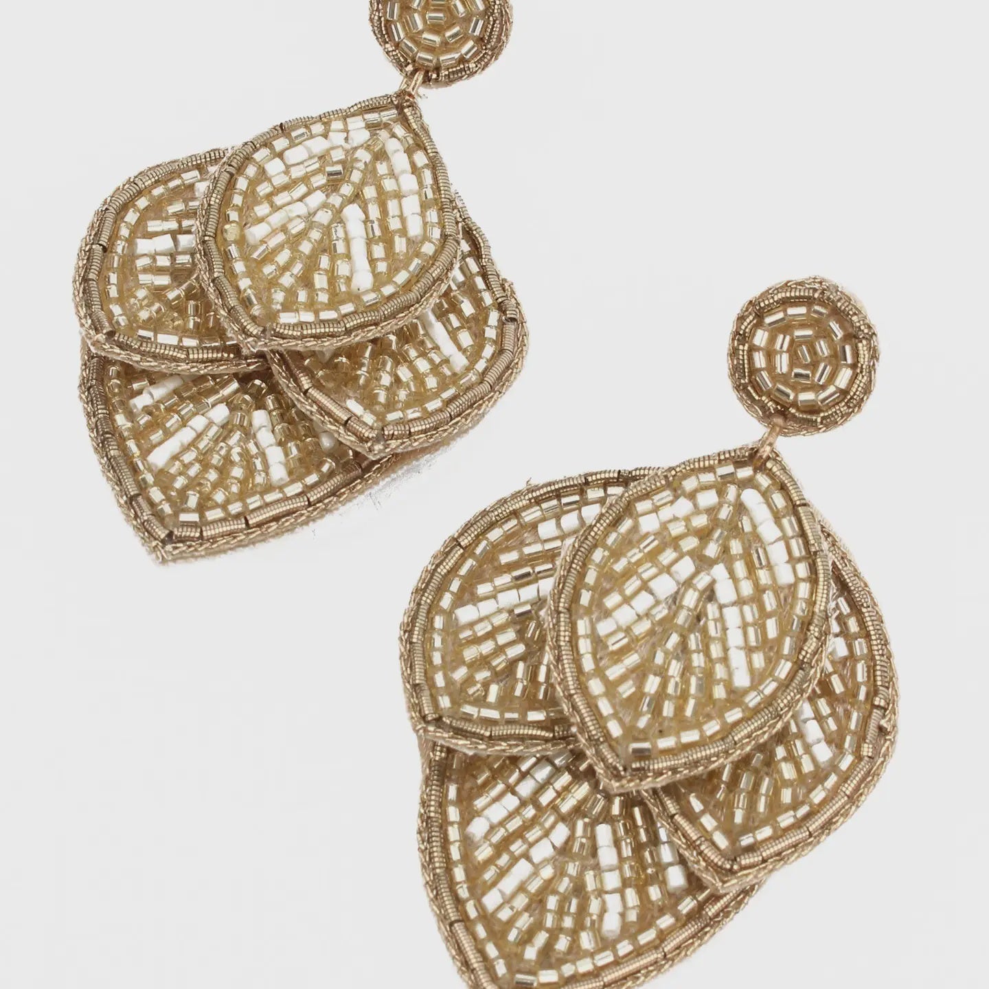 Hand Beaded Gold Leaf Earrings