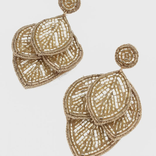 Hand Beaded Gold Leaf Earrings