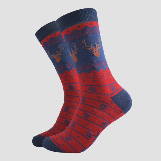 Men's Red and Navy Stag Fair Isle Socks