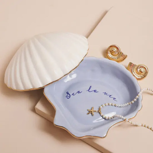 White Shell 'Sea La Via' Lidded Trinket Dish