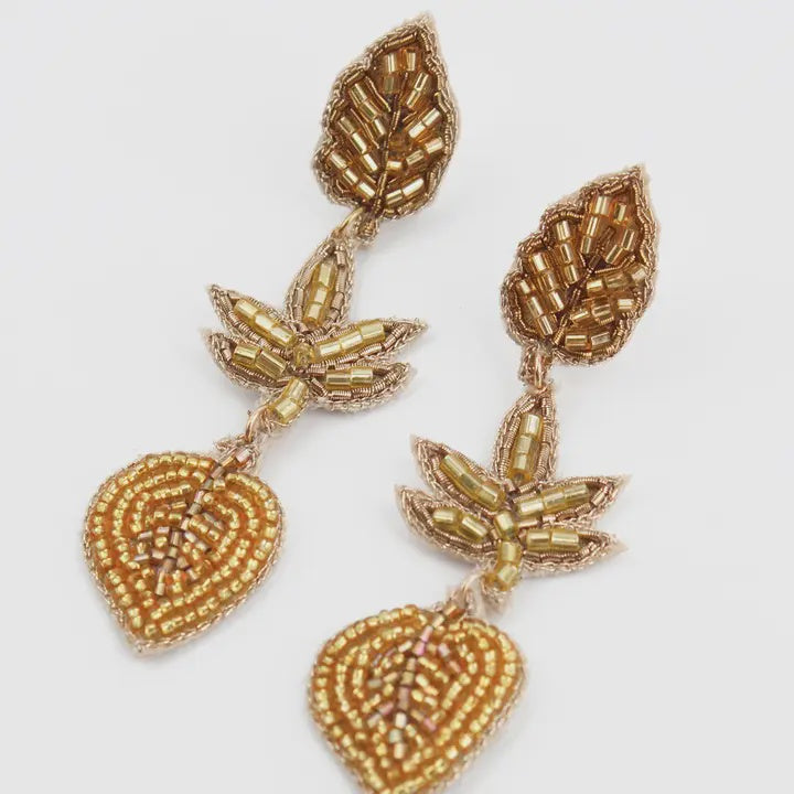 Hand Beaded Triple Leaf Earrings