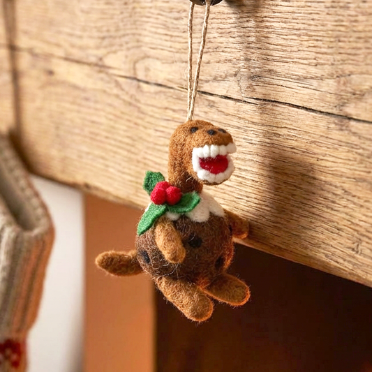 Handmade Felt Christmas Pudding T-Rex Hanging Dec