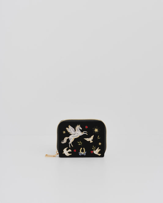 Black Celestial Velvet Embroidered Purse