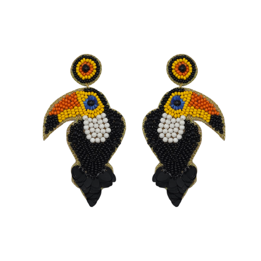 Hand Beaded Tropical Toucan Earrings