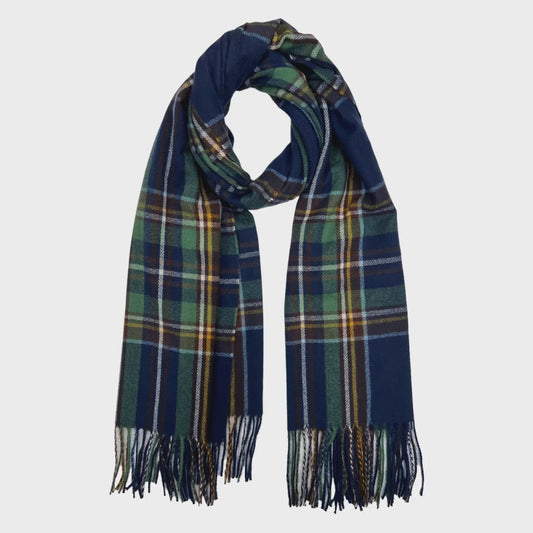 Navy Checkered Woven Scarf With Tassels