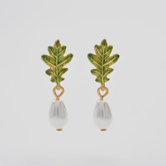 Oak Leaf Pearl Drop Earrings