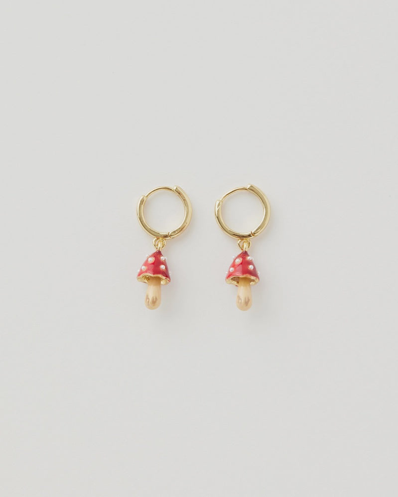 Enamel Mushroom Huggie Earrings