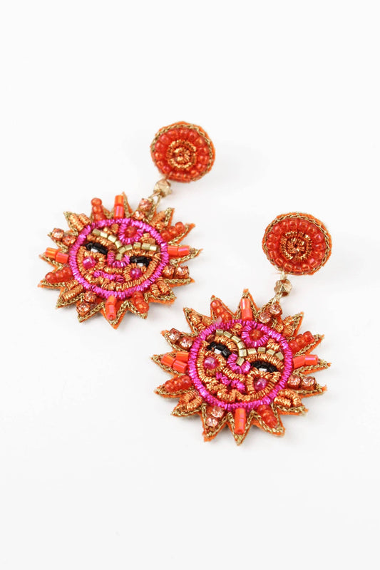 Hand Beaded Smiling Sun Earrings
