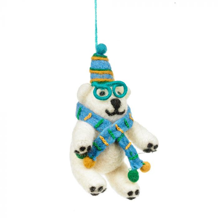 Hand Felted Cosmo the Polar Bear Hanging Decoration - Podarok