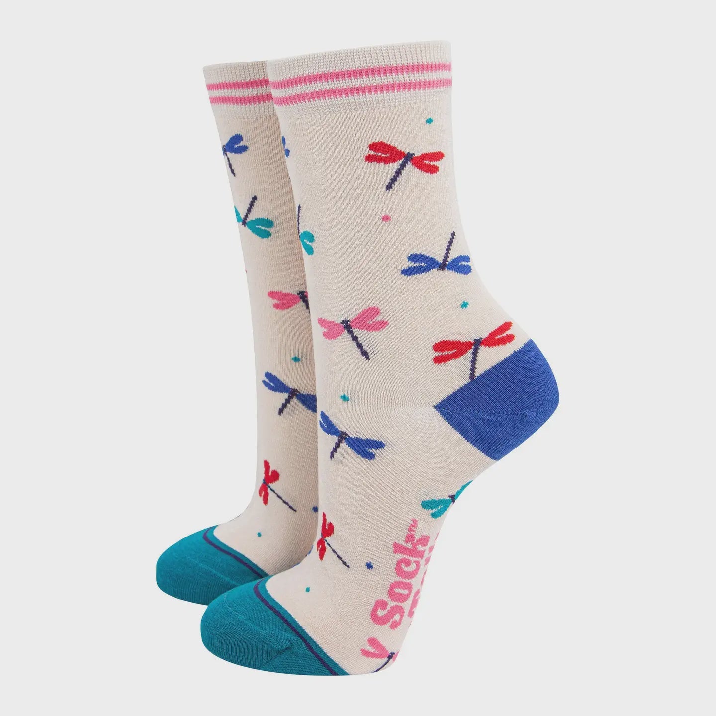Cream Colourful Dragonfly Socks