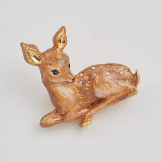 Hand Painted Resting Fawn Enamel Brooch