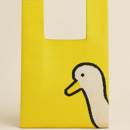 Peek-a-Duck Yellow Knitted Tote Bag