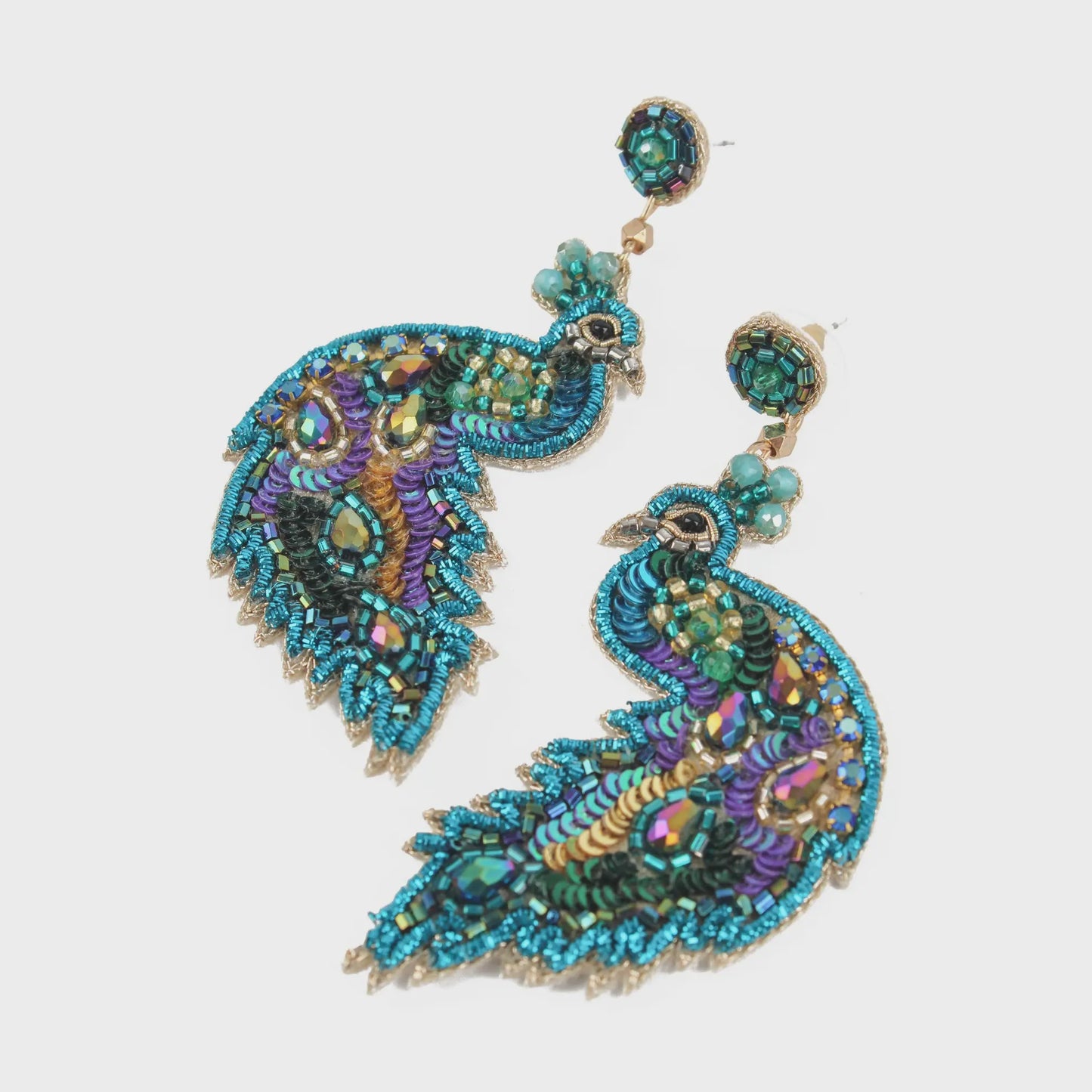 Hand Beaded Peacock Earrings